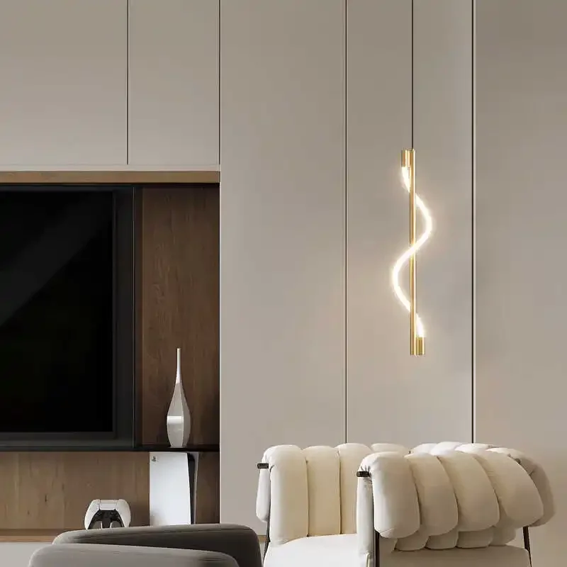 

SANDYHA Nordic All Copper Pendant Lamp LED Cord Strip Lampshade Indoor Lighting for Living Room Bedroom Decoration