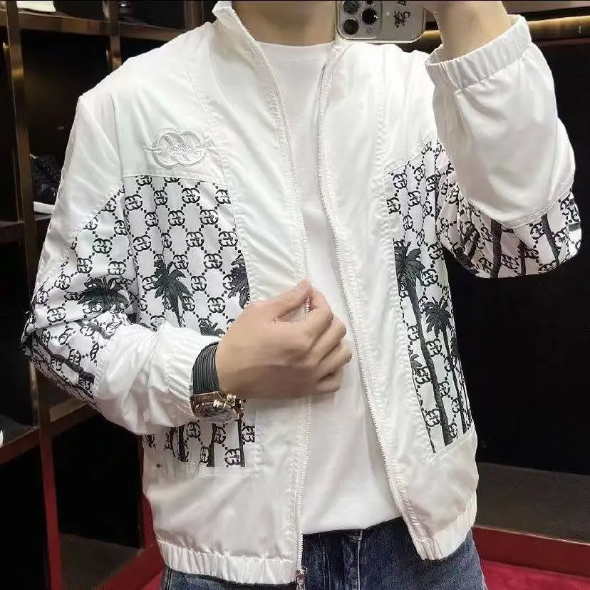 

Мужская тонкая куртка на весну и осень, новая повседневная куртка с воротником-стойкой, модная спортивная куртка с принтом, мужская одежда.