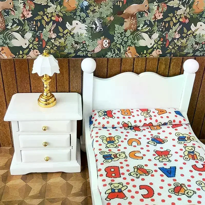 Ensemble de tables de chevet miniatures pour maison de poupée 1:12, lit simple en bois, accessoires de meubles pour décoration de maison de poupée, jouet de jeu pour enfants