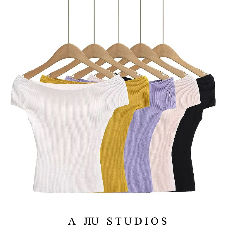 

Трикотажная футболка с эффектом похудения ort Sve на одно плечо, женская уличная летняя мода, универсальный базовый топ, чистый цвет