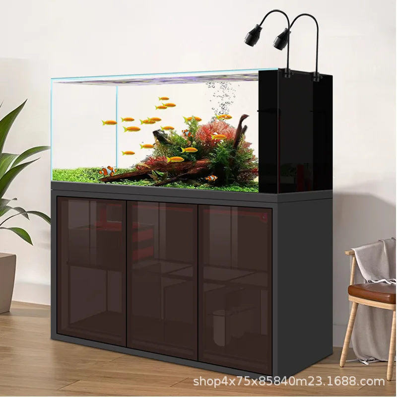Living room household small light luxury ultra-white glass goldfish tank ecology