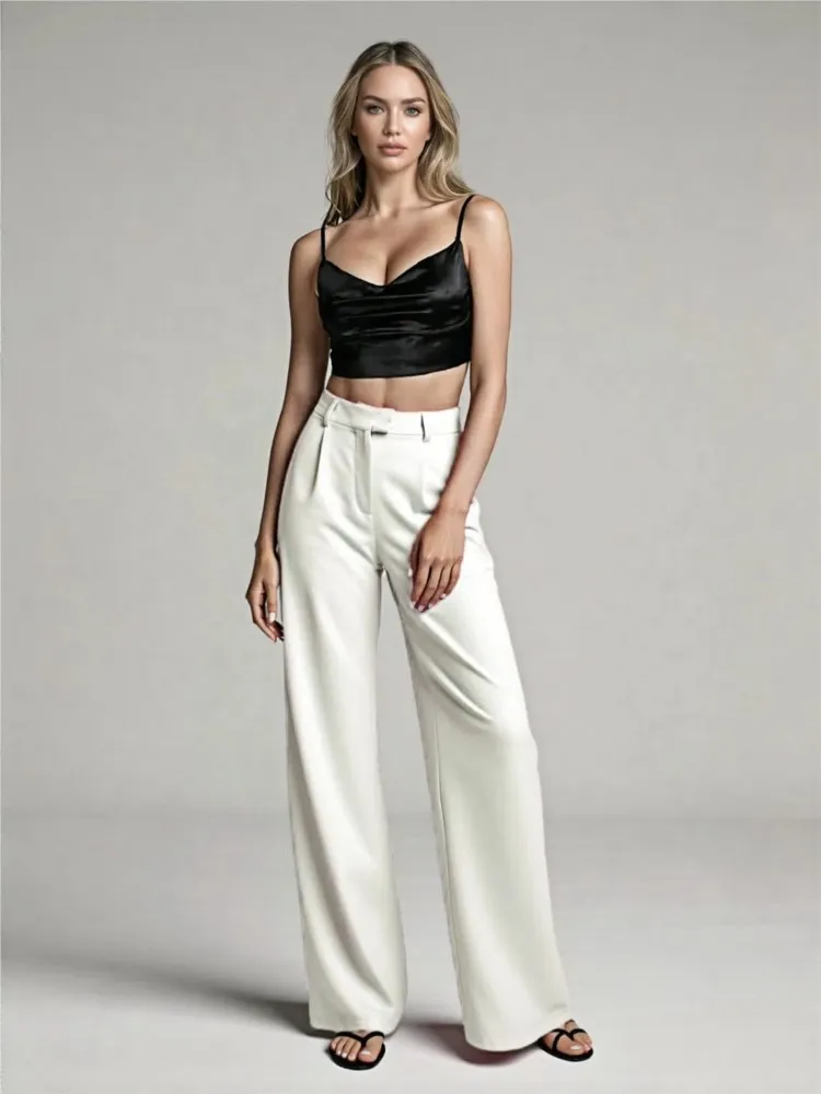 Foreign Style Solid Suit Pant Woman's Spring Autumn Fashion Straight-leg Pants With Pocket Ladies Commuting Versatile Clothing