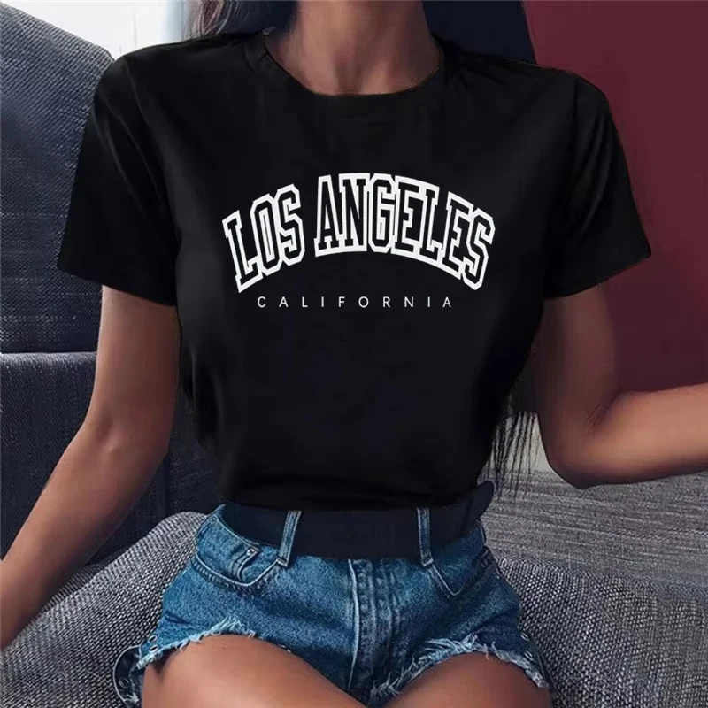 

Fashion Women T-shirts Los Angeles California USA Street Short Sleeve T Shirt Breathable Tops Loose Hip Hop Oversized Streetwear