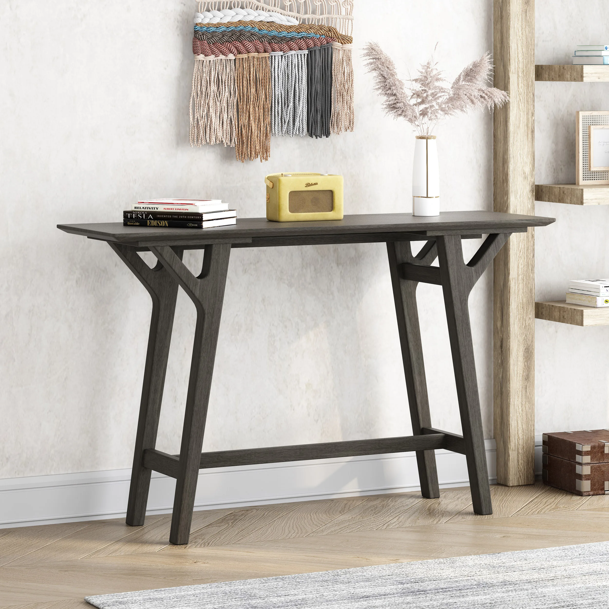 Black console table, narrow entrance table, modern sofa table, small entrance table, easy to assemble, all black