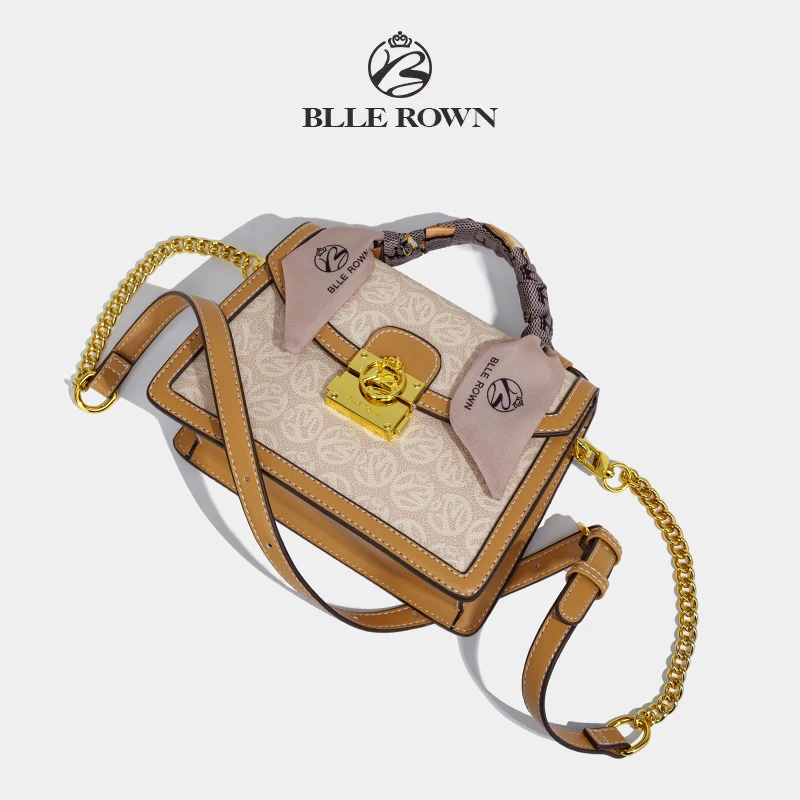 BLLE ROWN Women\'s Bag Luxury Designer Saddle Bag Fashion One Shoulder Crossbody Bag Classic Old Flower Handbag with Ribbon