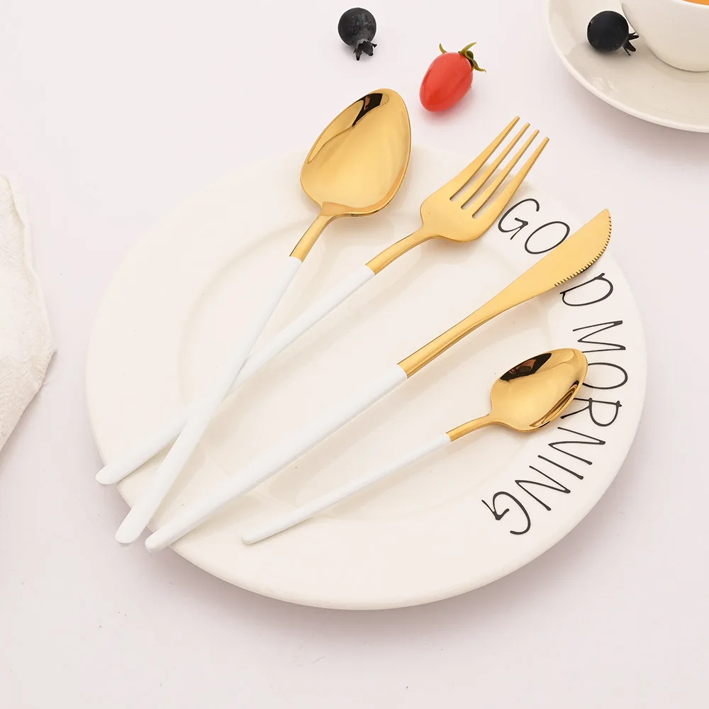 8Pcs/Set White Gold Dinner Fork 18/10 Stainless Steel Dinnerware Flatware Western Fork Hotel Wedding Party Tableware Cutlery Set