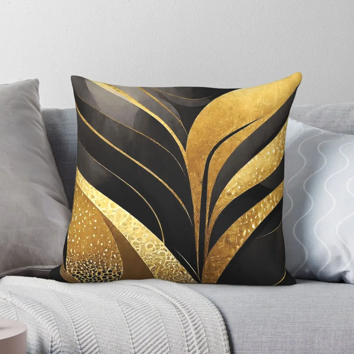 Schwarz-goldener abstrakter Kissenbezug aus Polyester, Leinen, Samt, mit Reißverschluss, Deko-Kissenbezug, Sofakissenbezug, 18 Zoll