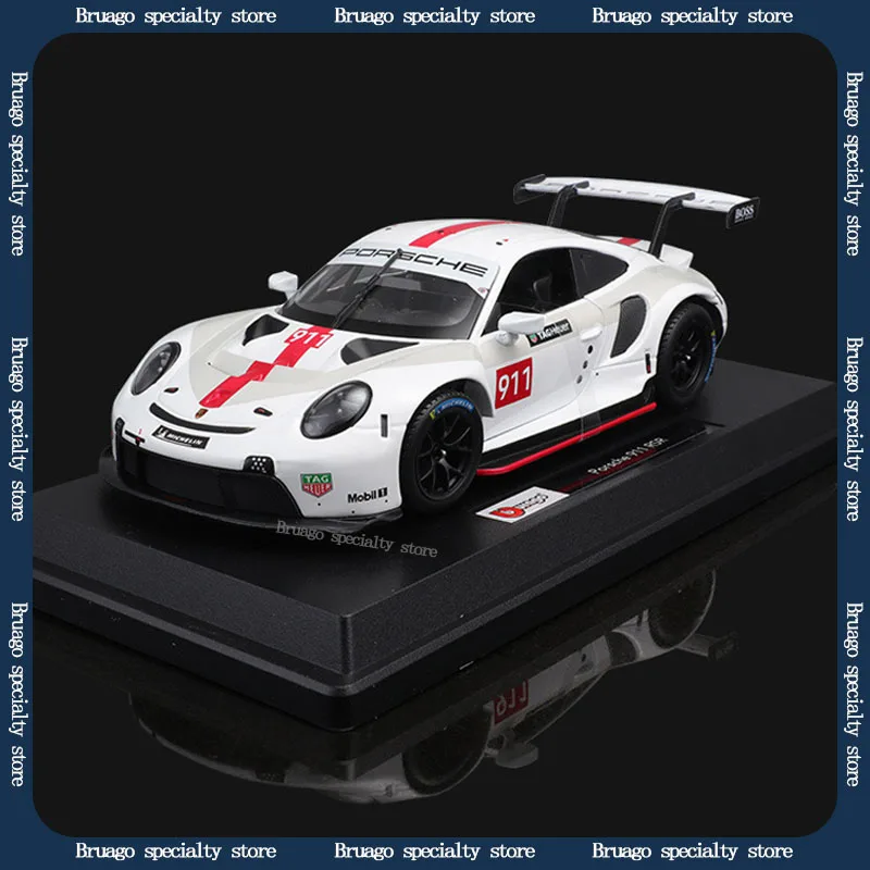 Bruago 1:24 Porsche 911 Rsr White Floral Edition Alloy Car Model Sports Car Enthusiast Collection Ornament Model Male Gift