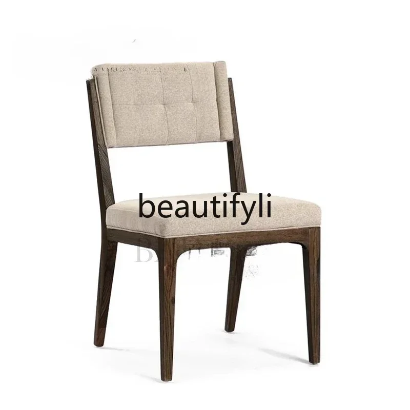 New Chinese style solid wood fabric dining chair modern courtyard outdoor leisure reception negotiation chair