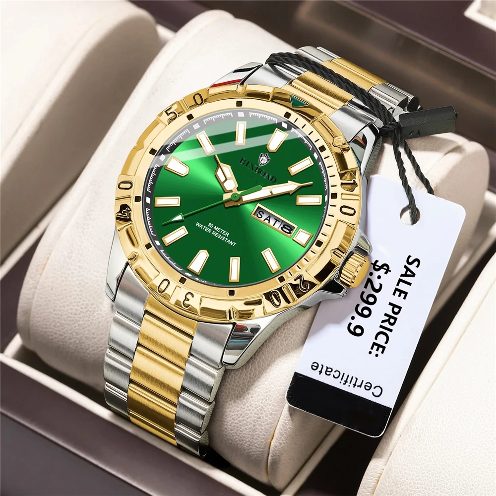 

Luxury Brand Men Automatic Watch For Man Gifts High Quality Fashion Quartz Wristwatches Gold Watches Mens Green Digital Clock