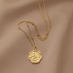 Coin Pendant Flower Necklace for Women,Satellite Chain Link, Stainless Steel 14k Gold Plated Jewelry Not Fade