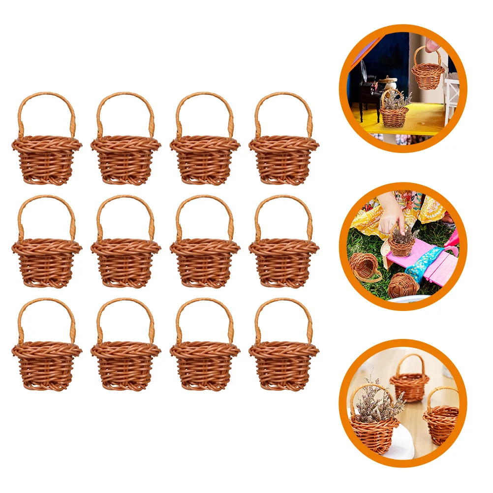 

12 Pcs Mini Garbage Cans Woven Basket Miniature Small Flower Micro Scene Picnic Wicker Storage
