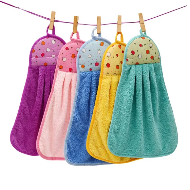 30*40cm Coral Fleece Hanging Hand Towel Sanitary Ware Soft Hand Towel Absorbent Wipe Wiper Hanging Cloth Kitchen Accessories