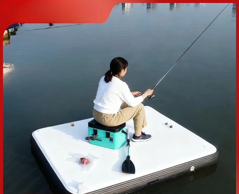 Drop Stitch Inflatable Floating Platform Thick PVC Air Mat Double Person Water Fishing Floating Dock for Lake Swimming