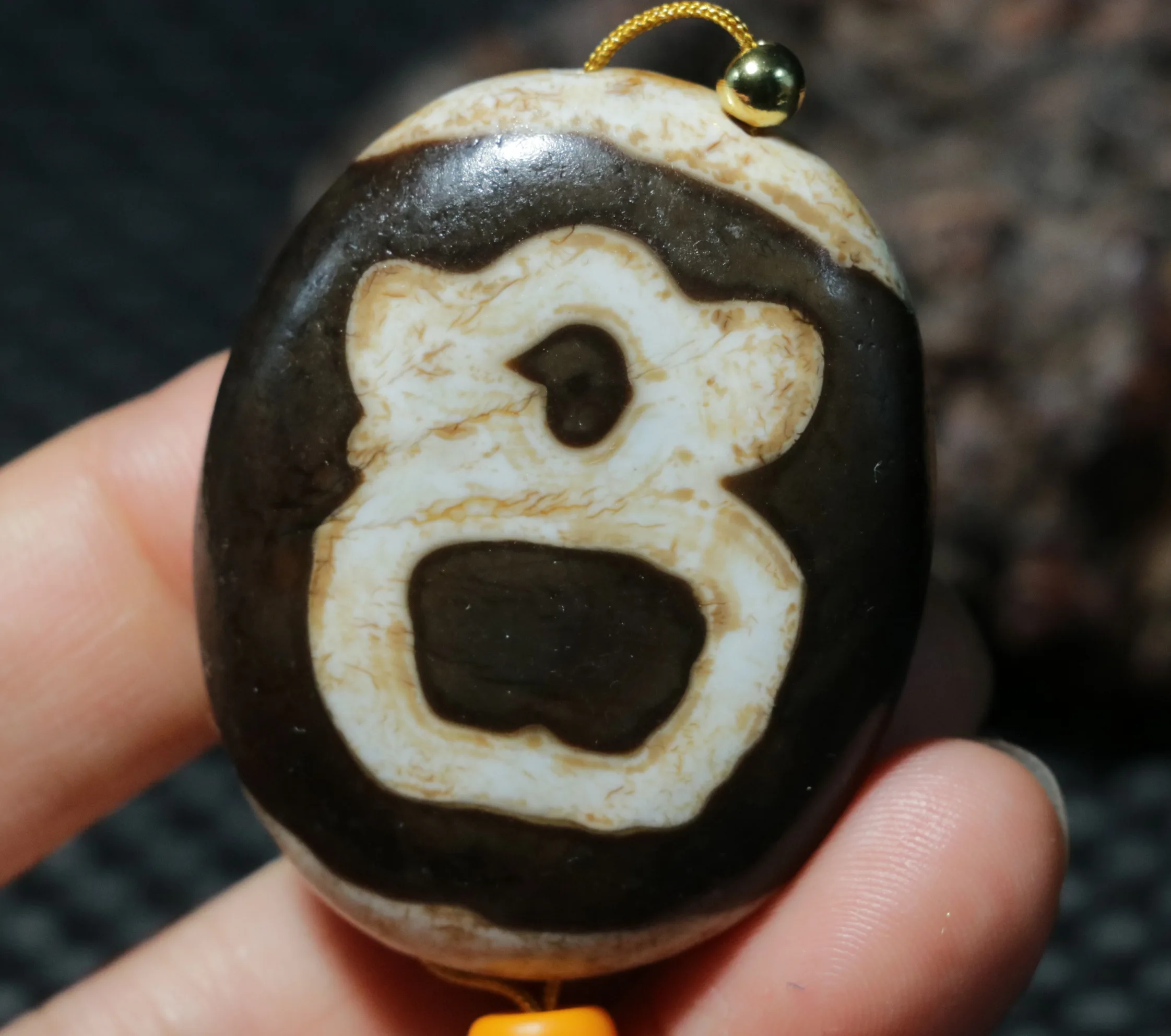 

Unique Energy Tibetan Old Agate 2 Wealth God Figures Goat Heaven Eye dZi Bead Pendant Carving $$$ LKbrother Talisman Treasure