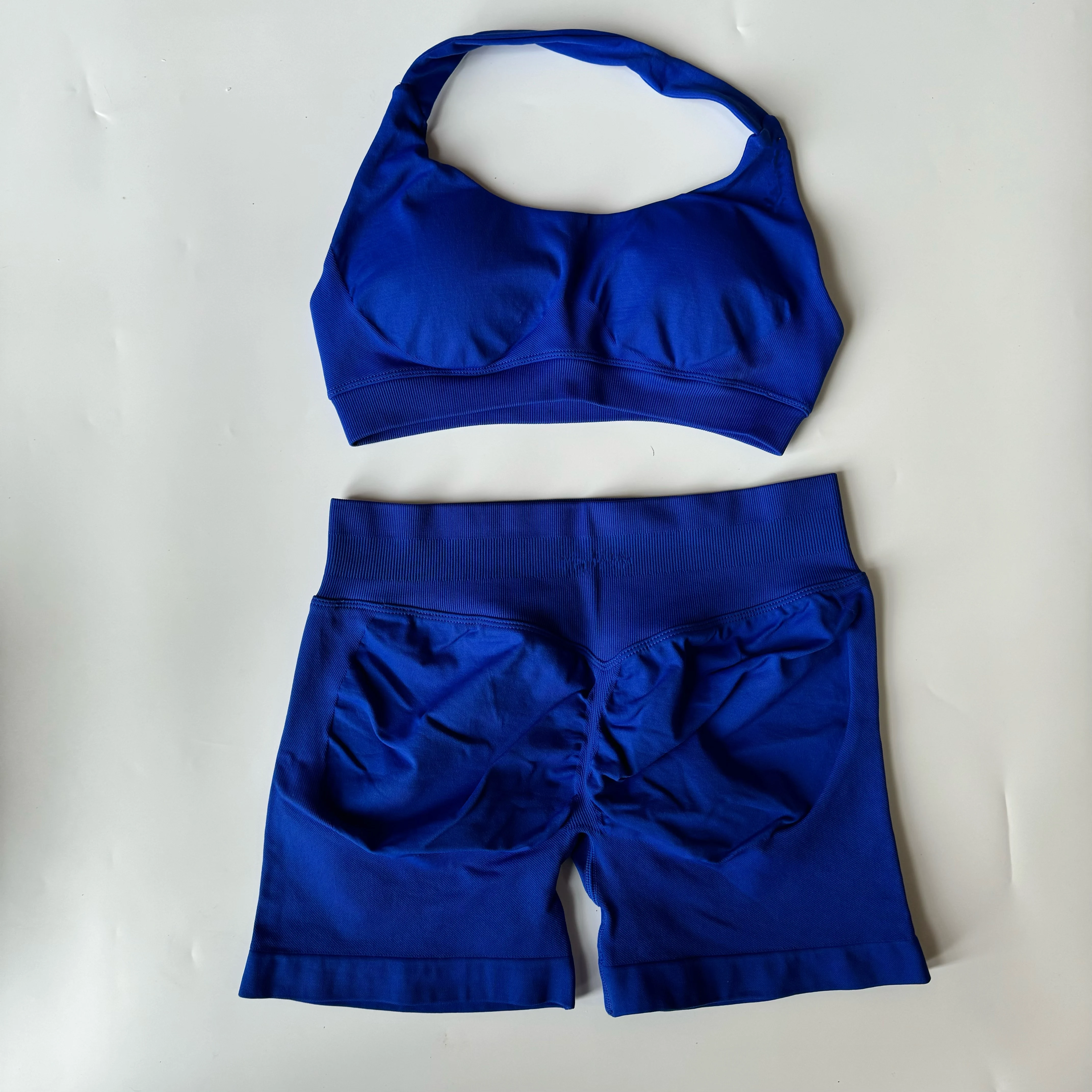 Yoga Shorts Set Naadloze Yoga Set Workout Scrunch Shorts Sets Halter Sportbeha Scrunch Shorts Fitnesskleding Gympak