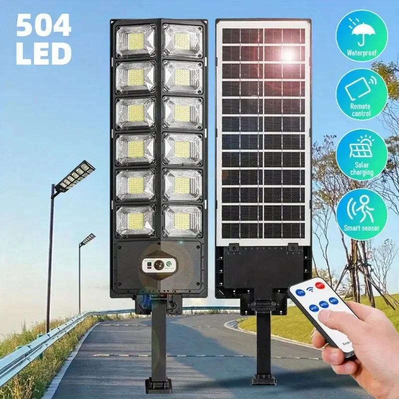 

504LED Ultra-Bright Solar Street Light Wide Angle MotionSensor, Remote Control,Energy-Efficient, Waterproof, AndAdjustable