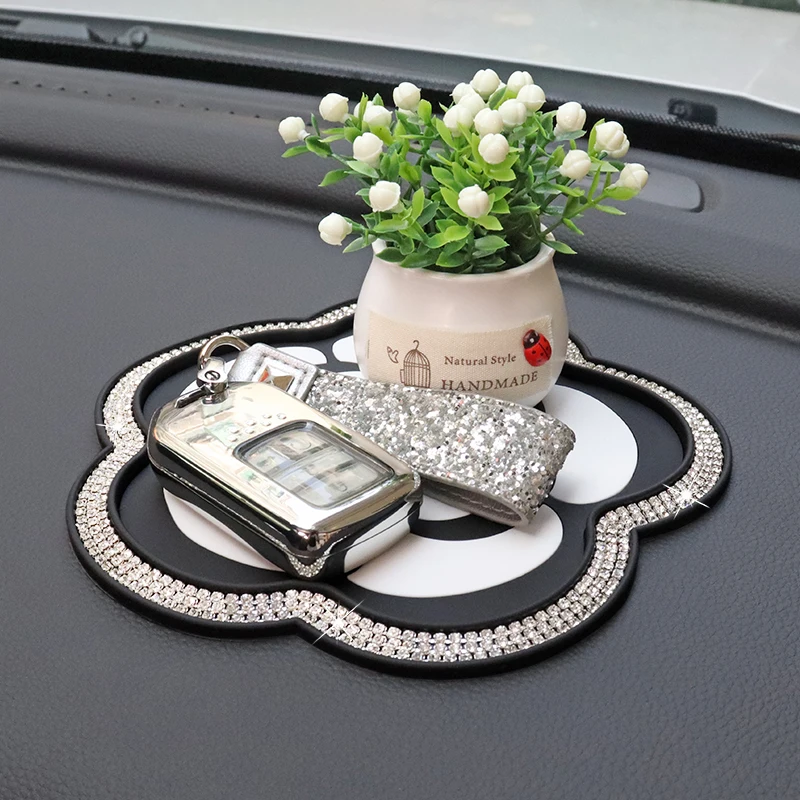 Camellia Diamond-encrusted Car Anti-slip Mat Silicone Car Storage Mat Perfume Seat Ornaments Anti-slip Mat Car Accessories