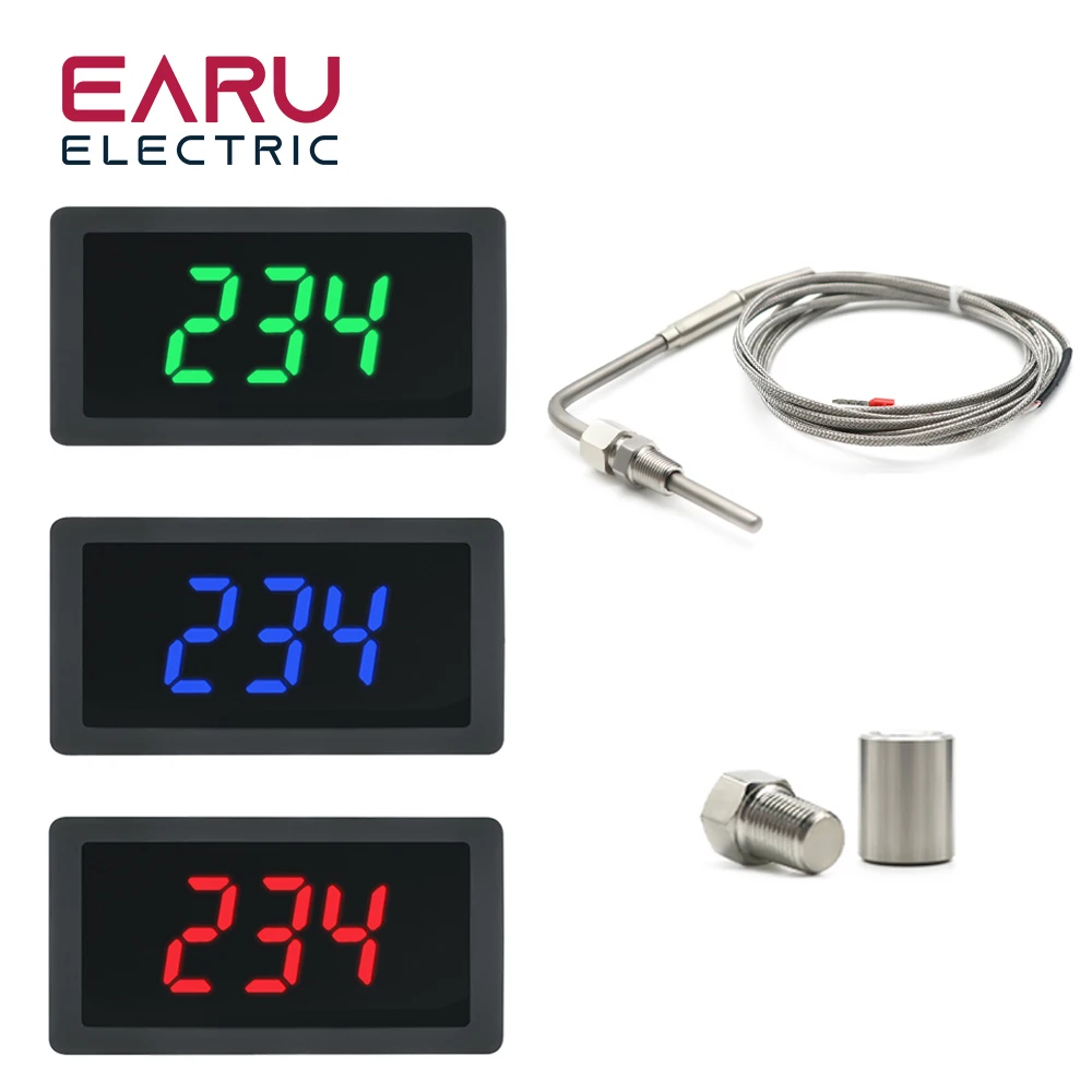 Red Green Blue LED Gauge with EGT Temperature Sensors & Weld Bund Combo Kit in Fahrenheit Celsius Adjustable Universal Use PT100