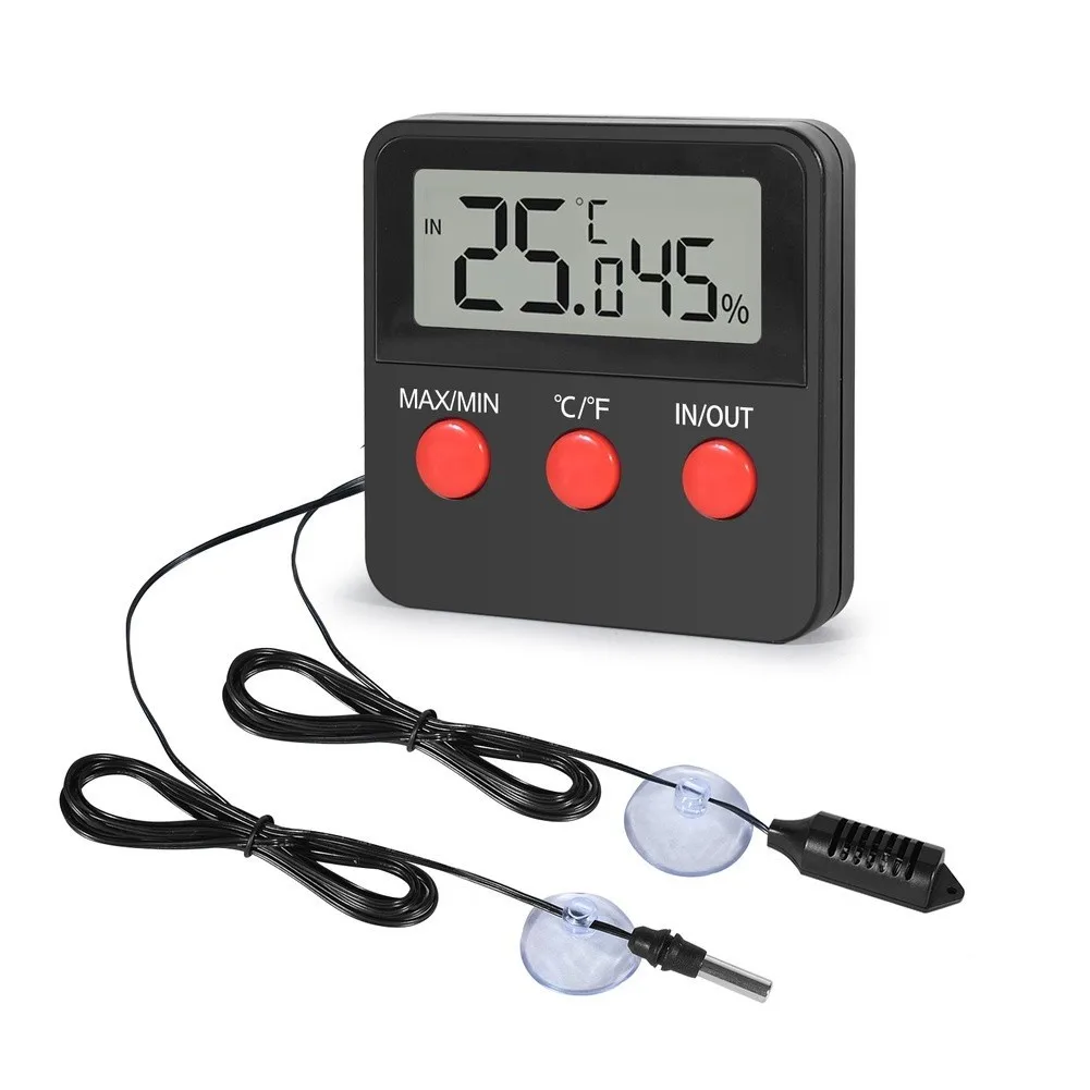 Digital LCD Hygrometer Thermometer for Pet Care Egg Incubation with Magnet Holder for Glass or Surfaces Black ABS