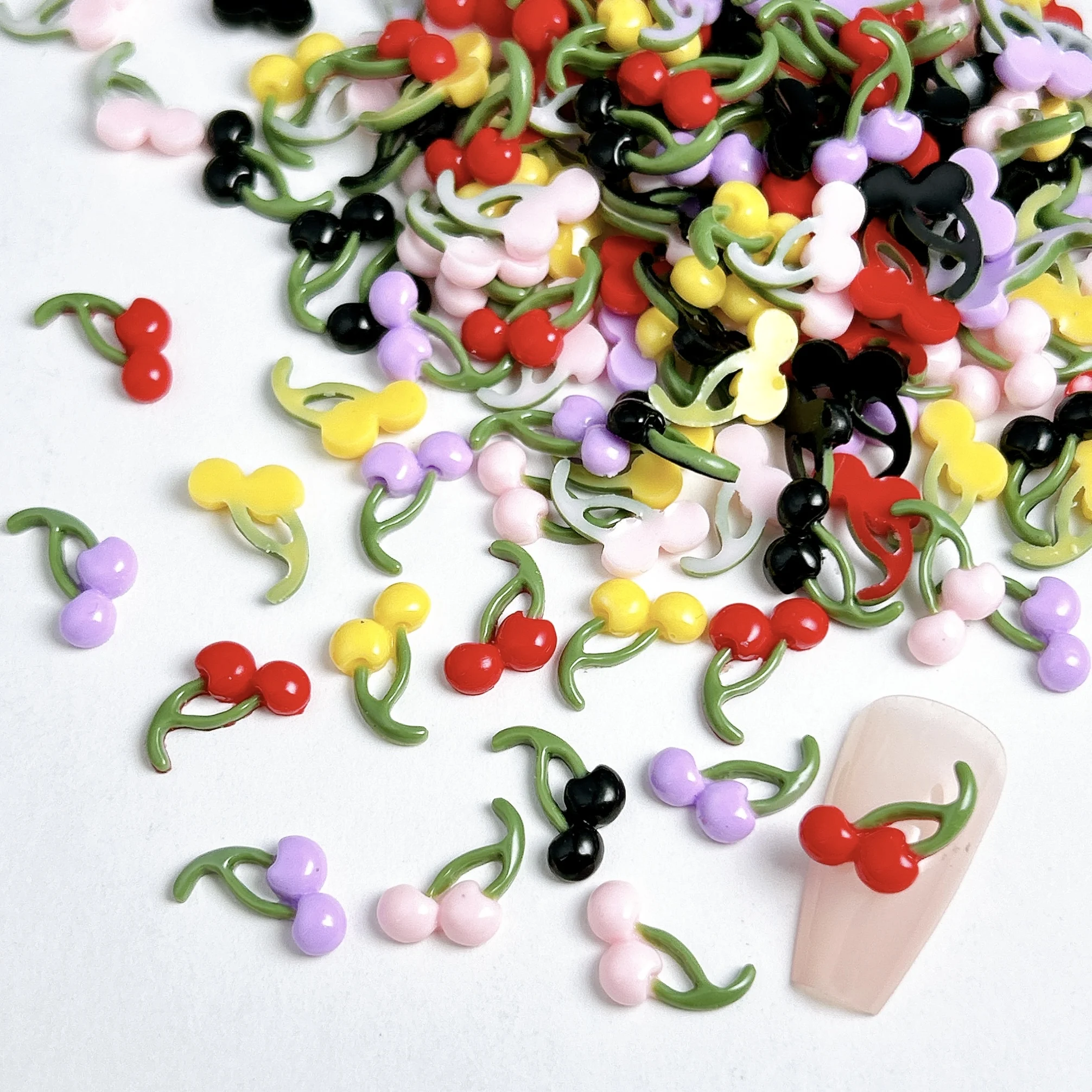30PCS Kawaii Doppel Kirsche Harz Nagel Charms Kreative Simulierte Bunte Kirsche Obst Nail art Dekorationen für DIY Ohrring Nägel