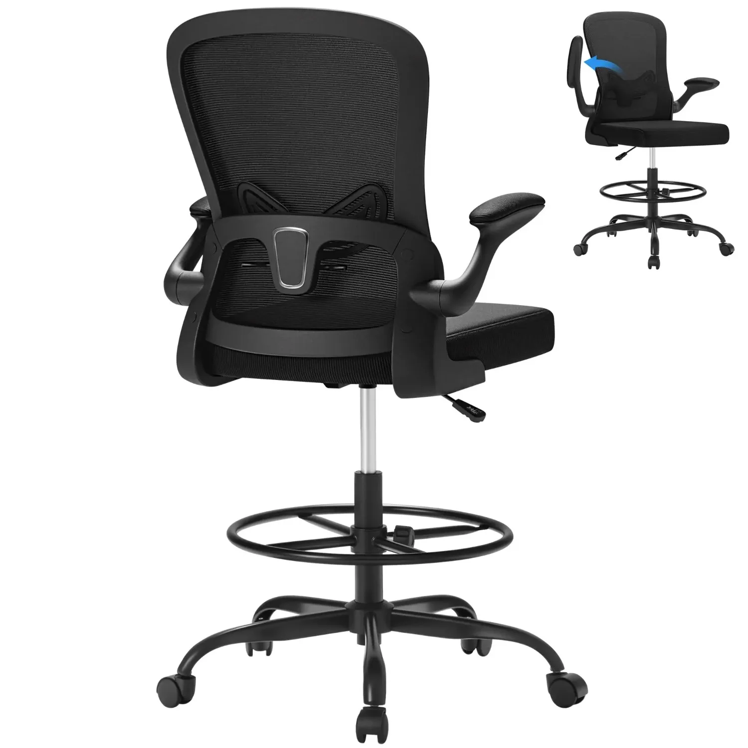 Ergonomic Drafting Chair with Flip-up Armrests,Executive Tall Office Chair Standing Chair with Lumbar Support and