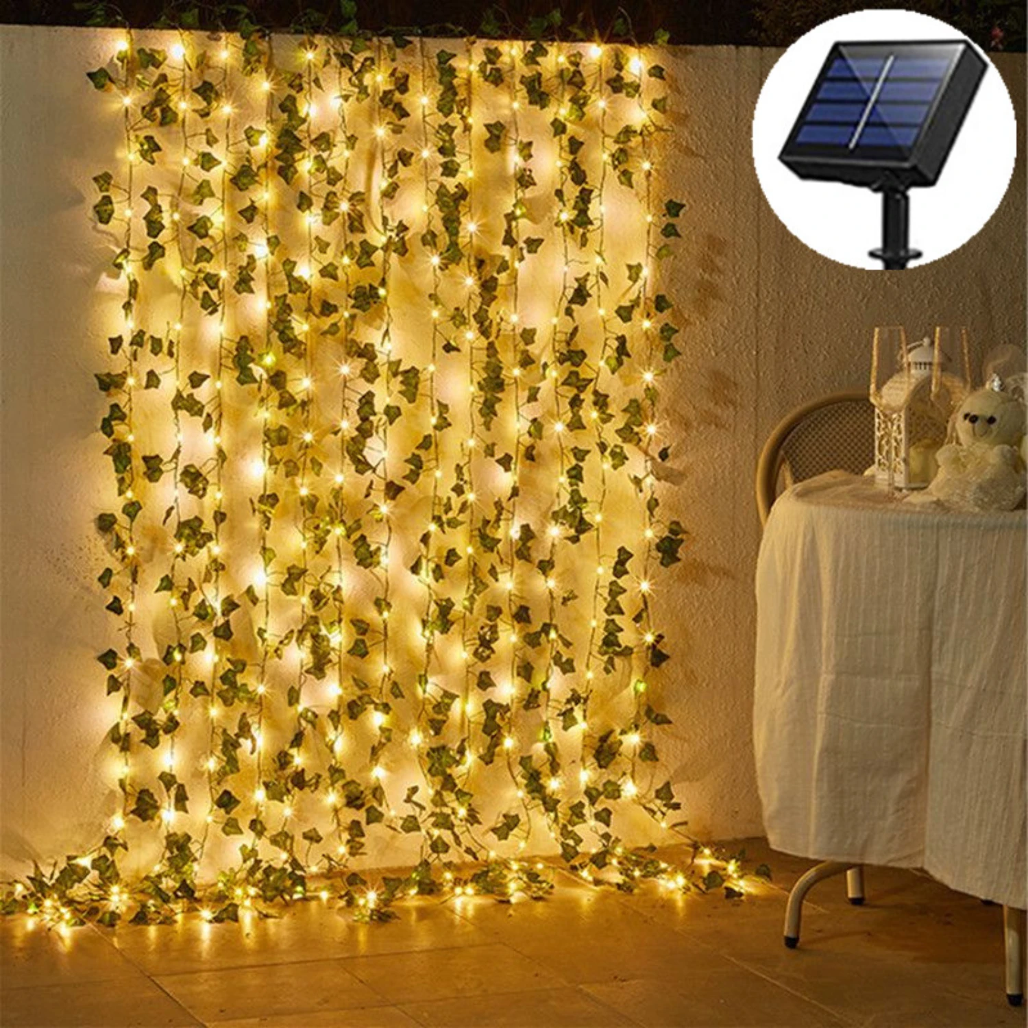 Solar Powered String Lights para decoração do jardim, Green Ivy Vine, Melhorar o seu espaço ao ar livre, Perfeito para o Natal, Novo