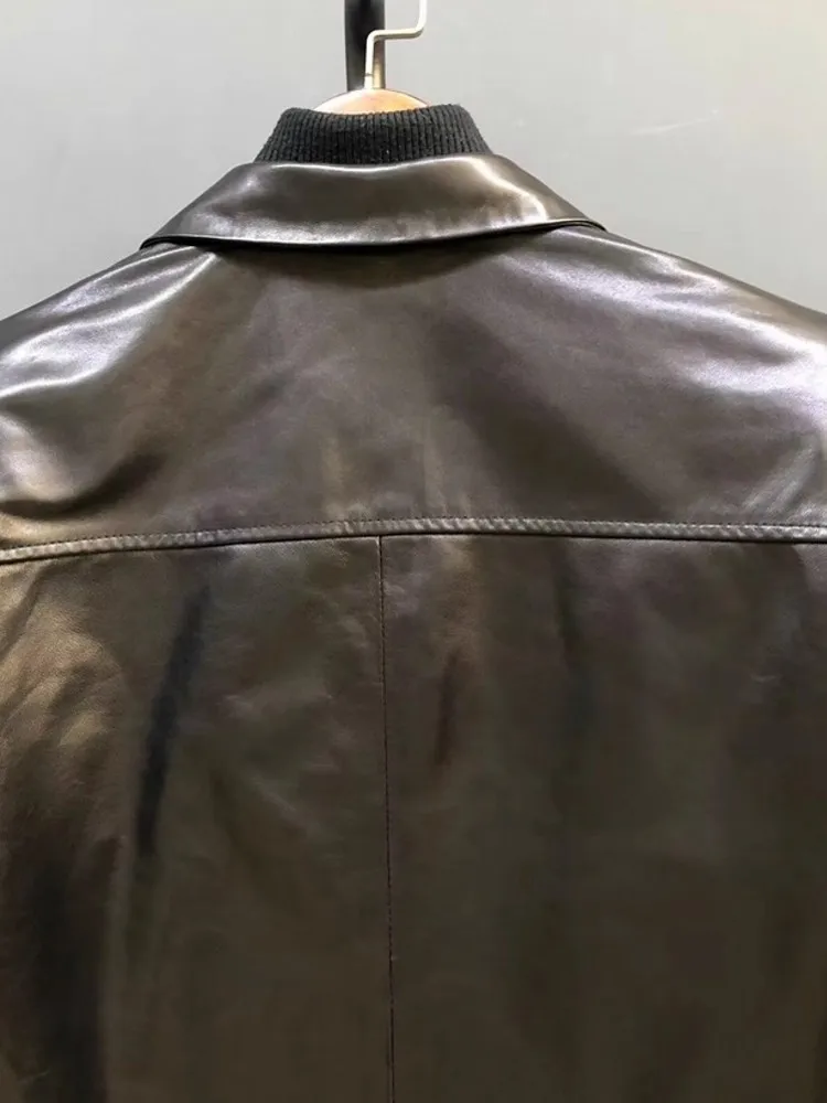 Veste d'automne en cuir véritable de mouton pour femme, simple boutonnage, col à revers de styliste, manteau de Style Punk, veste Streetwear décontractée