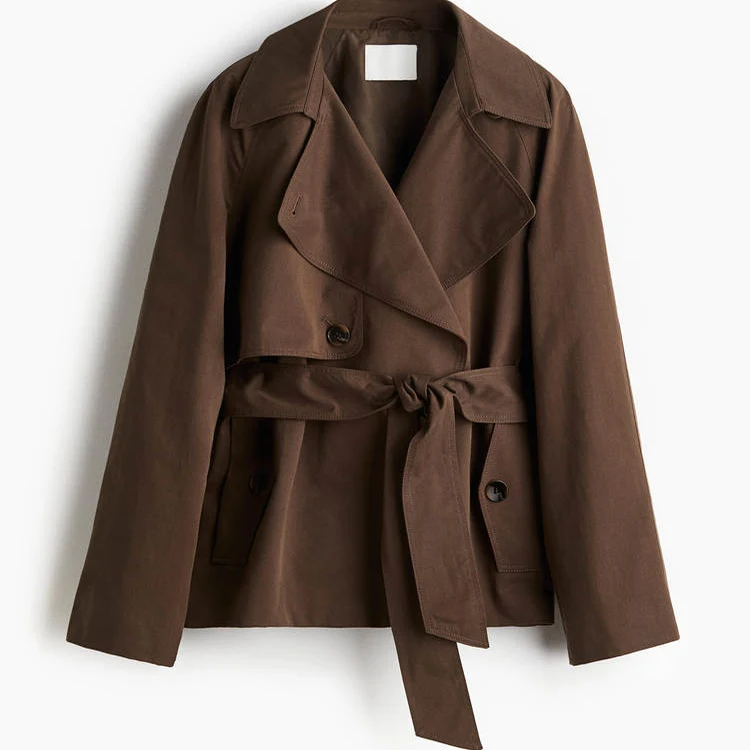 Fall New Sle Women's Korean Simple Belted Double Breasted Long Sve awl Collar ort Length Windbreaker 282726