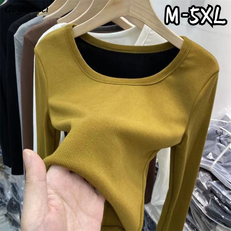 O-neck Winter Long Sleeve T-shirts Classic Minimalist Pure Tops All-match Korean Style Fashion Ladies Cozy Warm Inner Basic Tees