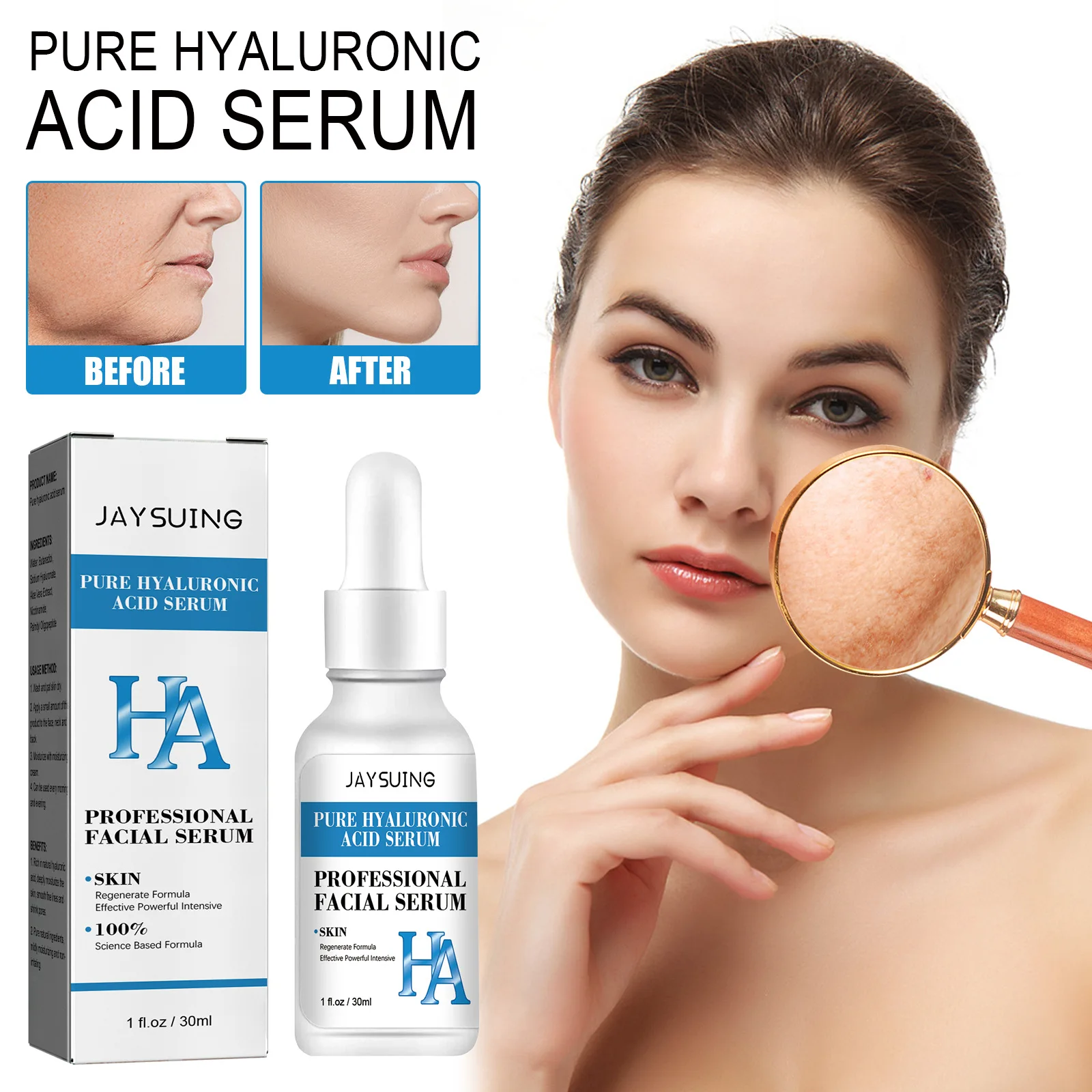 

30ML Pure Hyaluronic Acid Facial Essence Hydrates and Moisturizes Skin, Shrinks Pores and Removes Fine Lines