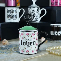 European-Style High-End Bone China Mark Cup Coffee Cup Household Office Water Glass Tea Cup with Lid Gift Giving Box-Packed