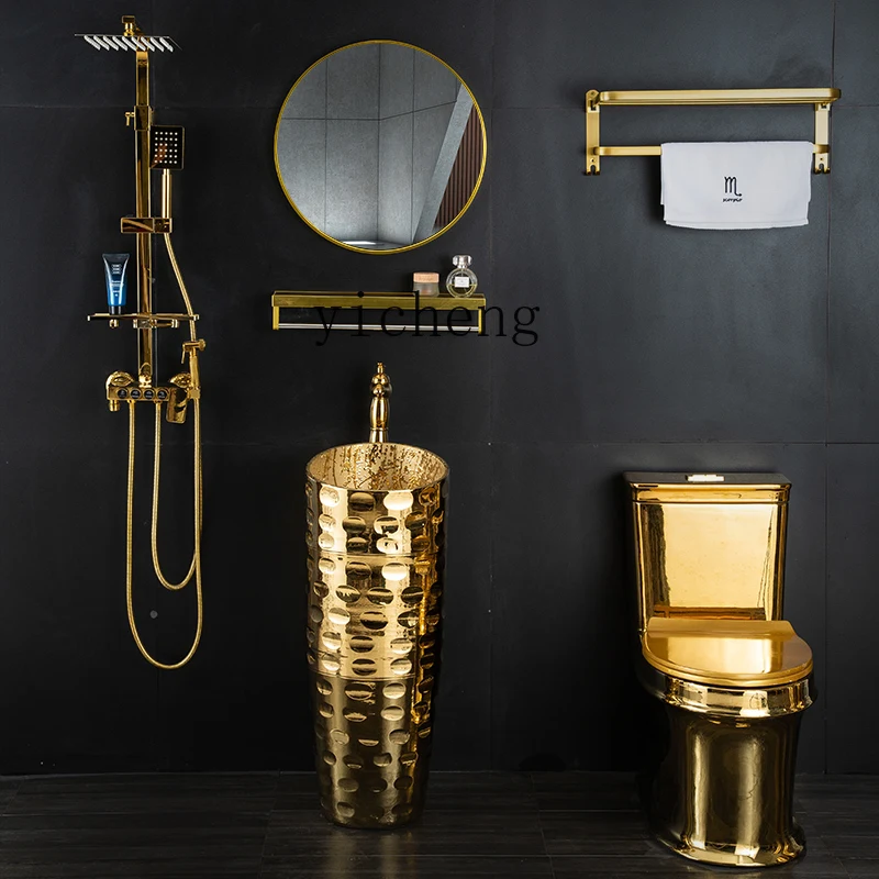 

gold column basin bar club column type washbasin small apartment integrated floor type washbasin