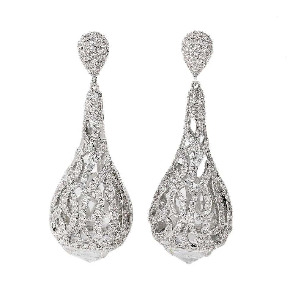 Fashionable hollow zircon waterdrop earrings luxury bridal wedding advanced ear accessory