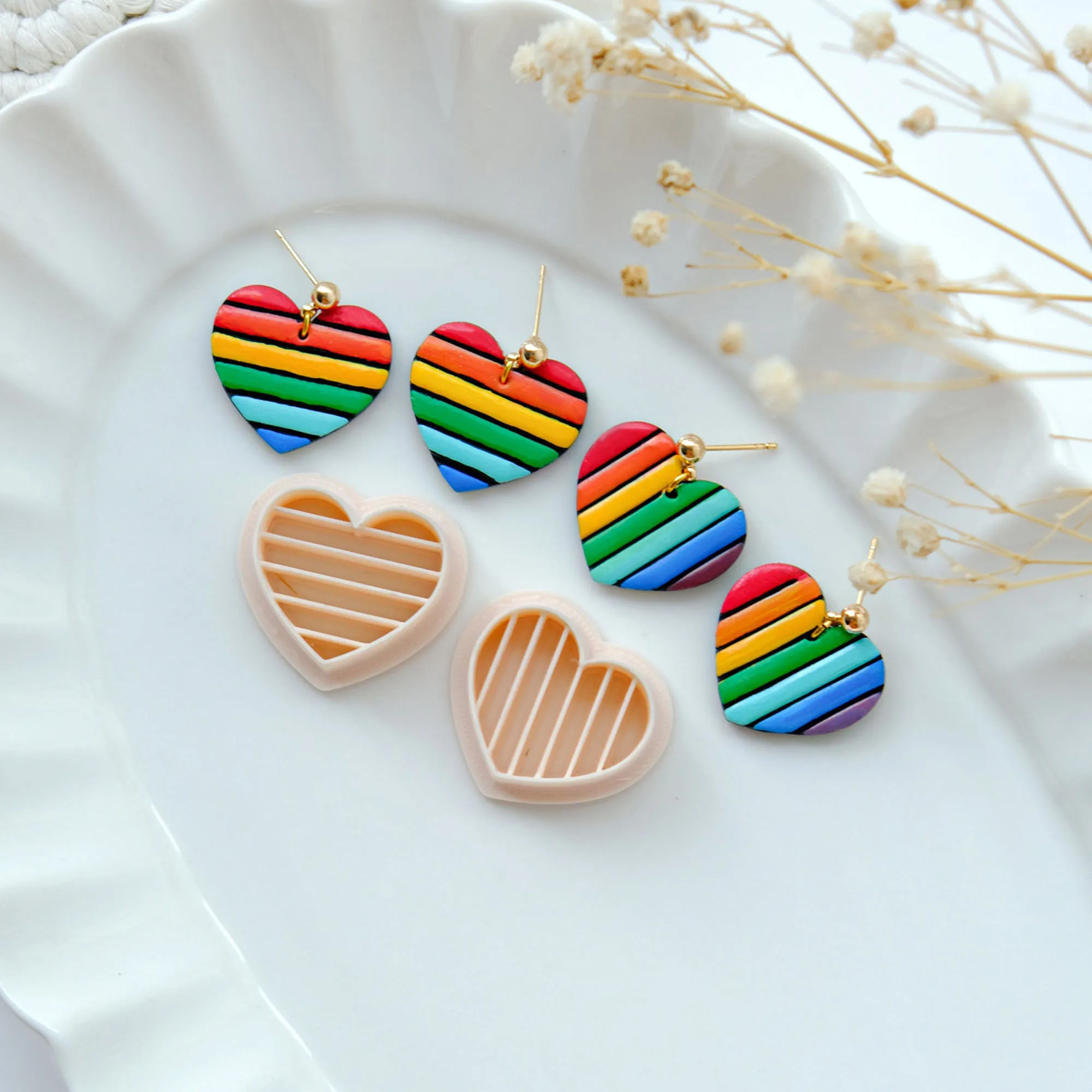 

Rainbow Heart Polymer Clay Cutters Pride Month Cutting Molds Earring Making Cutters Polymer Clay Cutter for Jewelry Making
