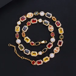 CWWZircons Vibrant Multi Color Cubic Zirconia Irregular Chain Necklace for Women Daily Party Engagement Jewelry Accessory DZ0097