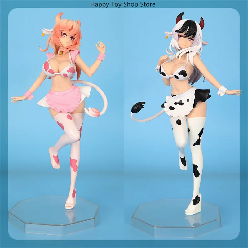 

25cm Black And Pink Cow Maid Cartoon Girl Figure Model Statue Boys Collection Desktop Decoration Ornament Toys Gifts
