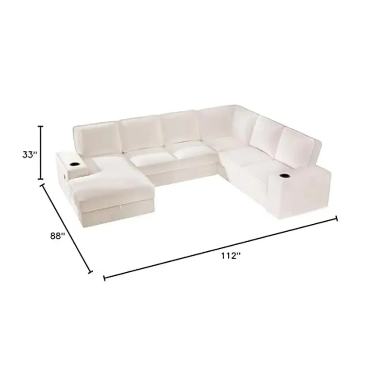 Beige Corduroy U Shaped Sofa 7 Seater with USB Ports & Storage Chaise Luxurious Comfort