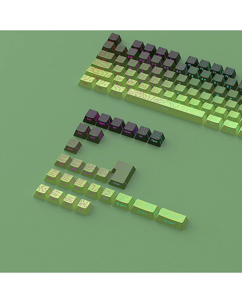 

Green contour 4.0 keycap original height 130 keys two-color small full set crack luminous