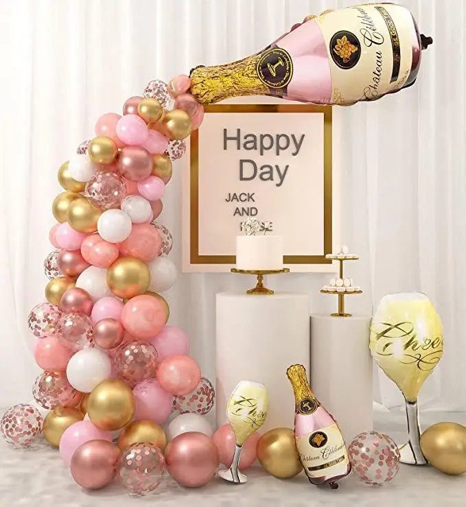 Bubble Bottle Aluminum Film Balloon Set Rose Gold Gold Silver Sequin Latex Balloon Champagne Balloon Chain Party Venue Setup