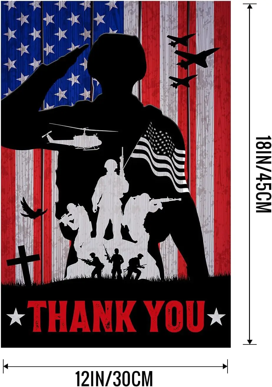 Veteran Garden Flag 12x18 Inch Double Sided Thank You Veterans Memorial Day Armed Forces Soldiers Patriotic Garden Flag for  EEZ