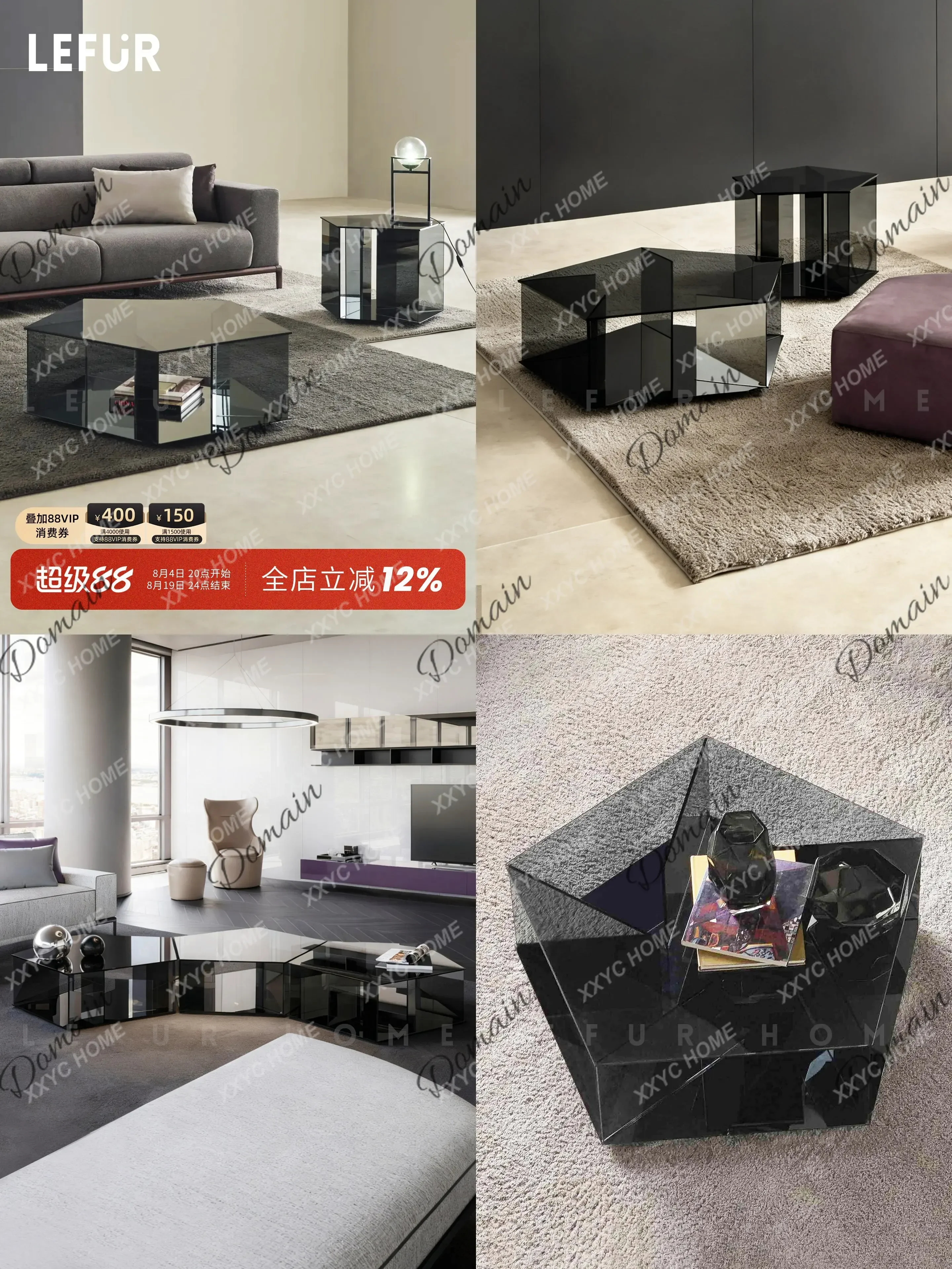 XX Minimalist Glass Coffee Table For Living Room Modern Art Transparent Geometric Small Space