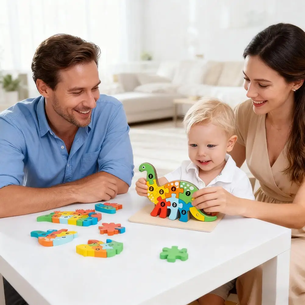 ألغاز خشبية ثلاثية الأبعاد تعليمية على شكل حيوانات كرتونية للتعلم المبكر لعبة ألغاز ذكاء الإدراك للأطفال ألغاز خشبية #3