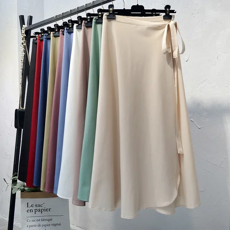 Nieuwe Zomer Bohemian Een Stuk Sjerpen Lange Wrap Rok Side Split Ruches Chiffon Beach Enkel 2021 Vrouw Rokken