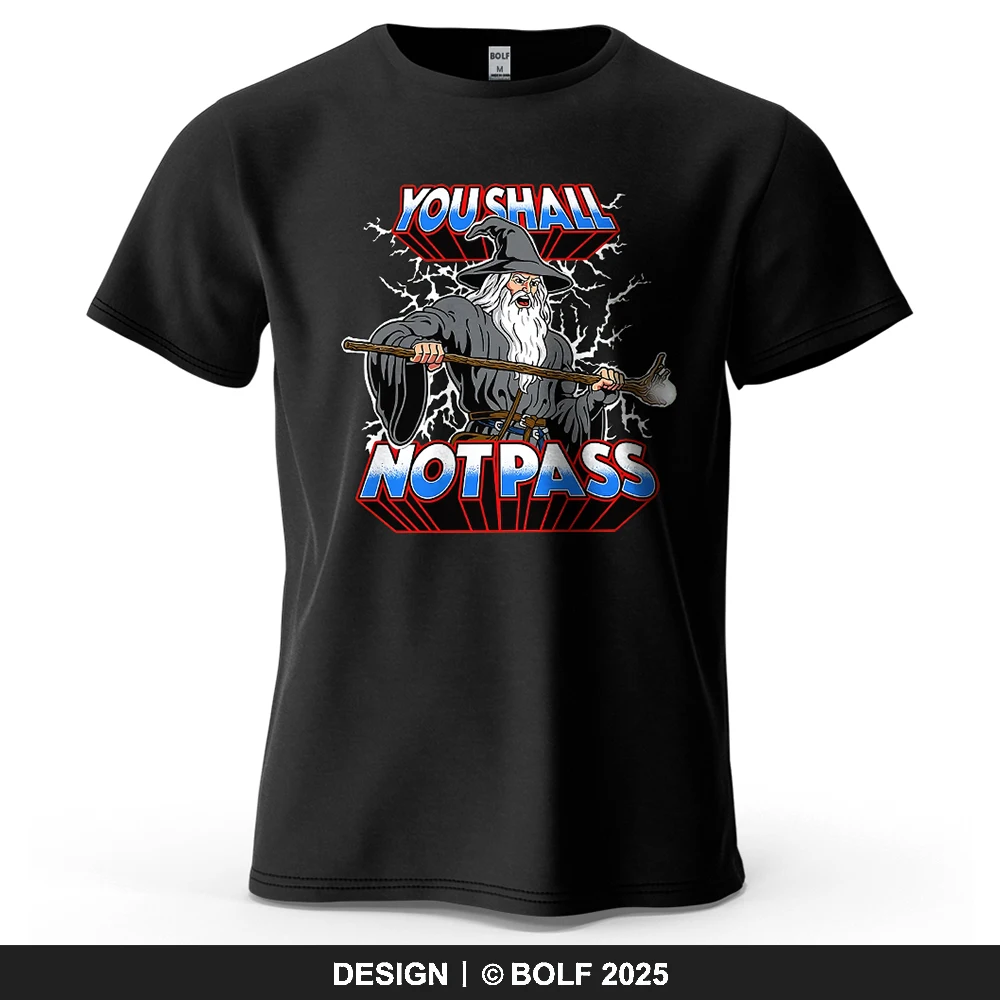 You Shall Not Pass Cartoonish Printed Men's T-Shirt 100% Cotton Oversized Fantasy Graphic Tees for Women Tees Streetwear