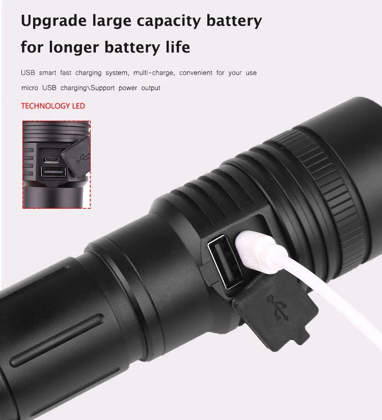 Flashlight XHP50 LED Flashlight USB Rechargeable Torch Zoom Flashlight T6 Flashlight Lantern with 18650/26650 Battery