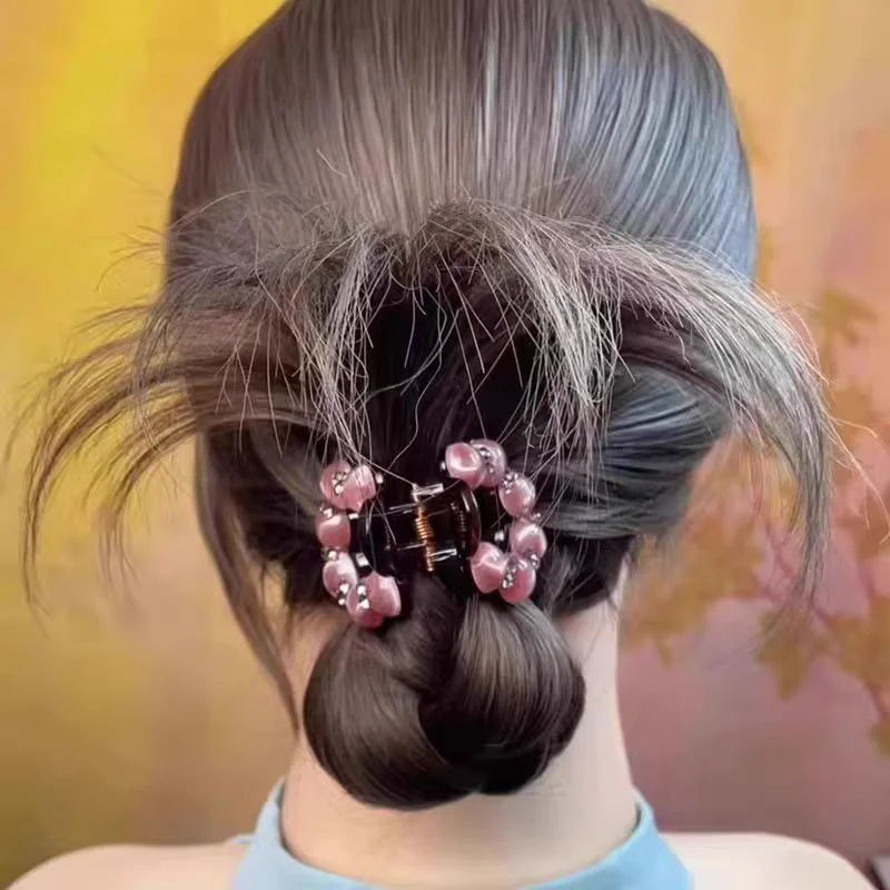 マルチカラーエレガントラインストーンスモールヘアクリップ レディース 韓国風ボールヘッドヘアクロウ ファッションガール バックオブザヘッドポニーテール
