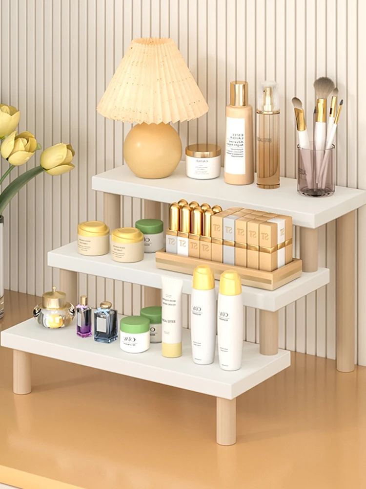 

Деревянная многоярусная подставка для косметики, настольный органайзер, простой современный дизайн, мебель для спальни, длинная прямоугольная полка