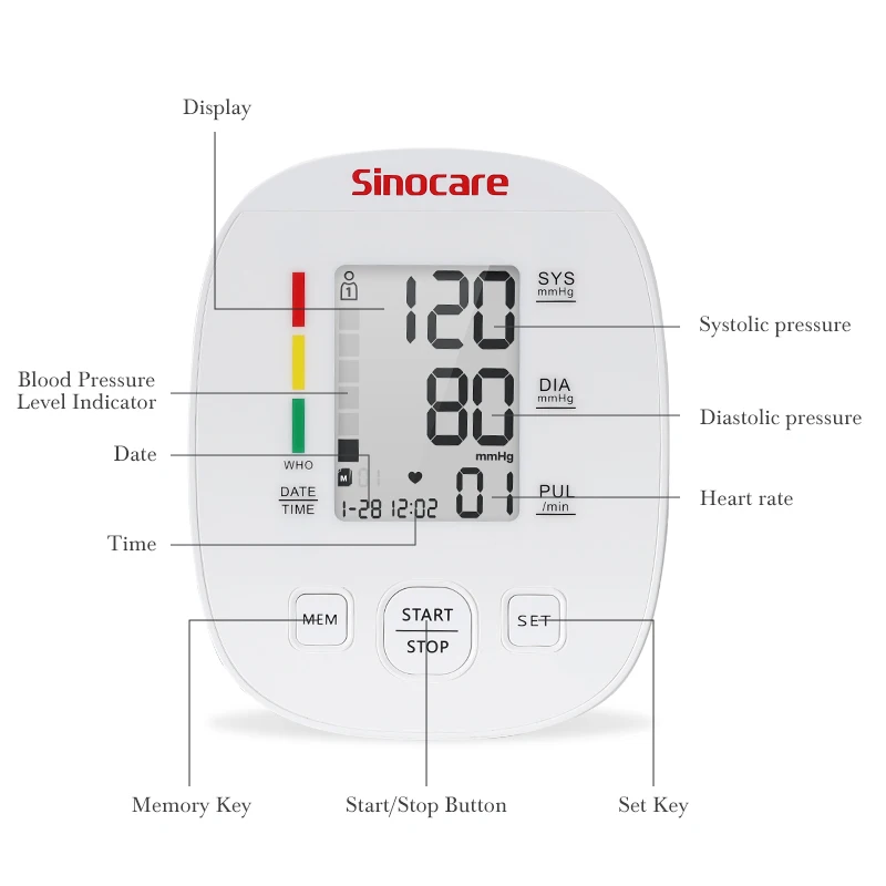 Sinocare Blood Pressure Monitor Tensiometer Upper Arm Automatic Digital BP Machine Pulse Heart Rate Monitor Sinocare Blood Press