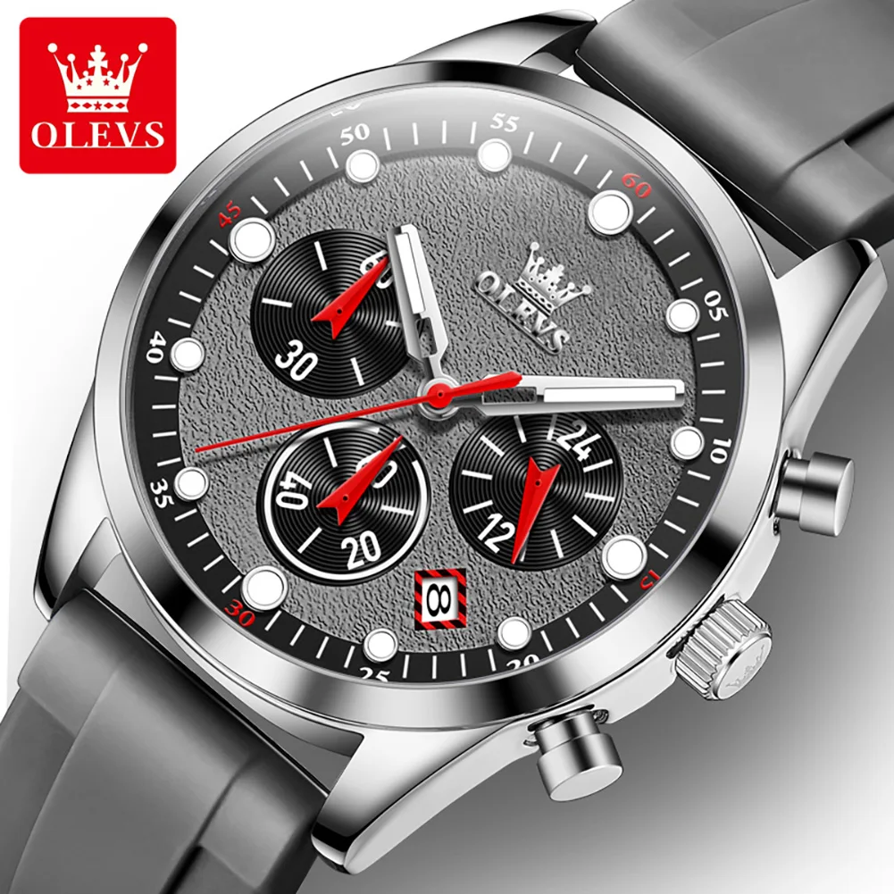 

OLEVS Brand Sports Quartz Watch for Men Fashion Silicone Strap Waterproof Luminous Chronograph Watches Mens Relogio Masculino